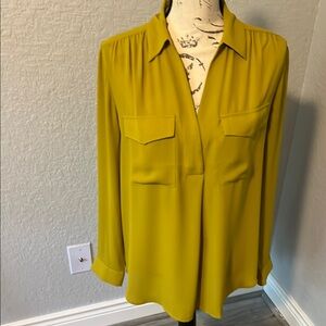 Ann Taylor Yellow Long Sleeve Notched Collar Blouse